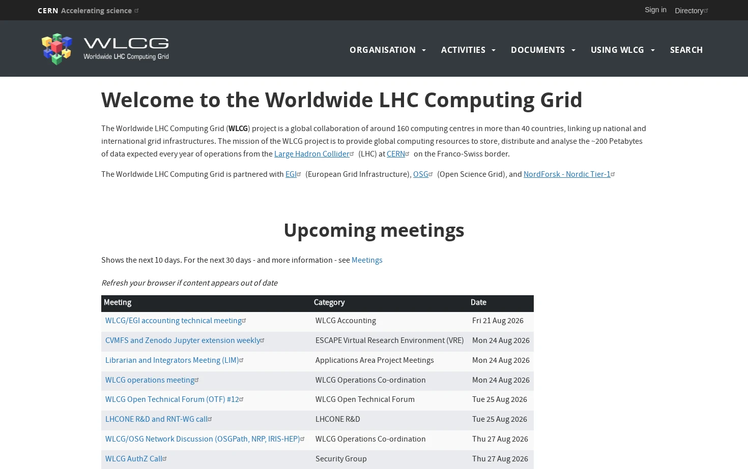 Worldwide LHC Computing Grid 页面快照